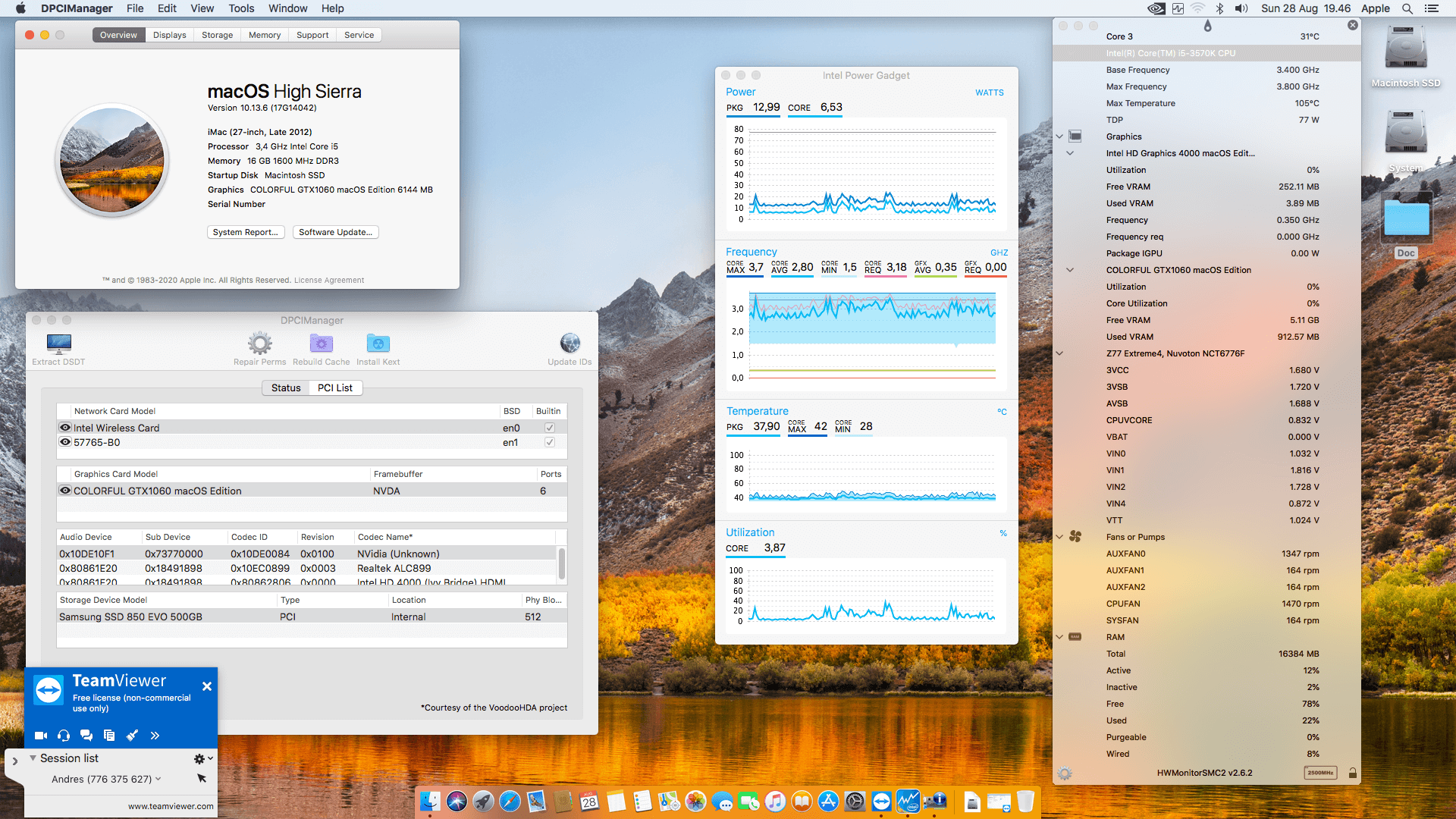 Success Hackintosh macOS High Sierra 10.13.6 Build 17G14042 in Asrock Z77 Extreme 4 + Intel Core i5 3570K + Colorful GTX 1060